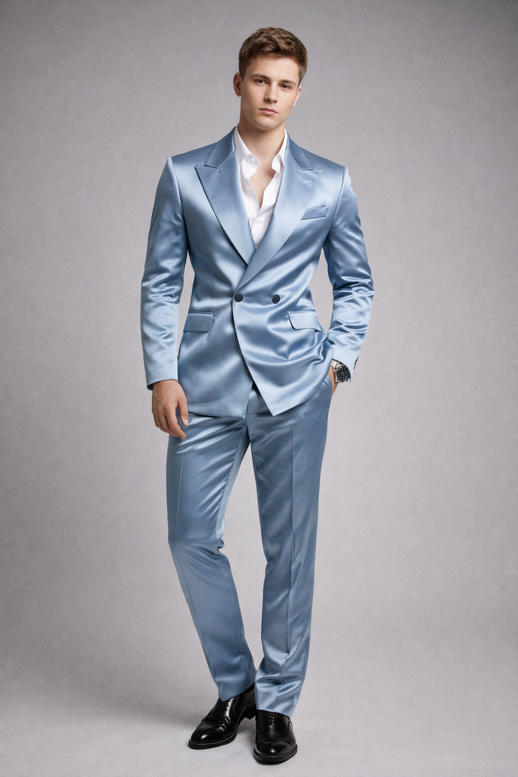 BLUE SLIM FIT SATIN WEDDING SUIT