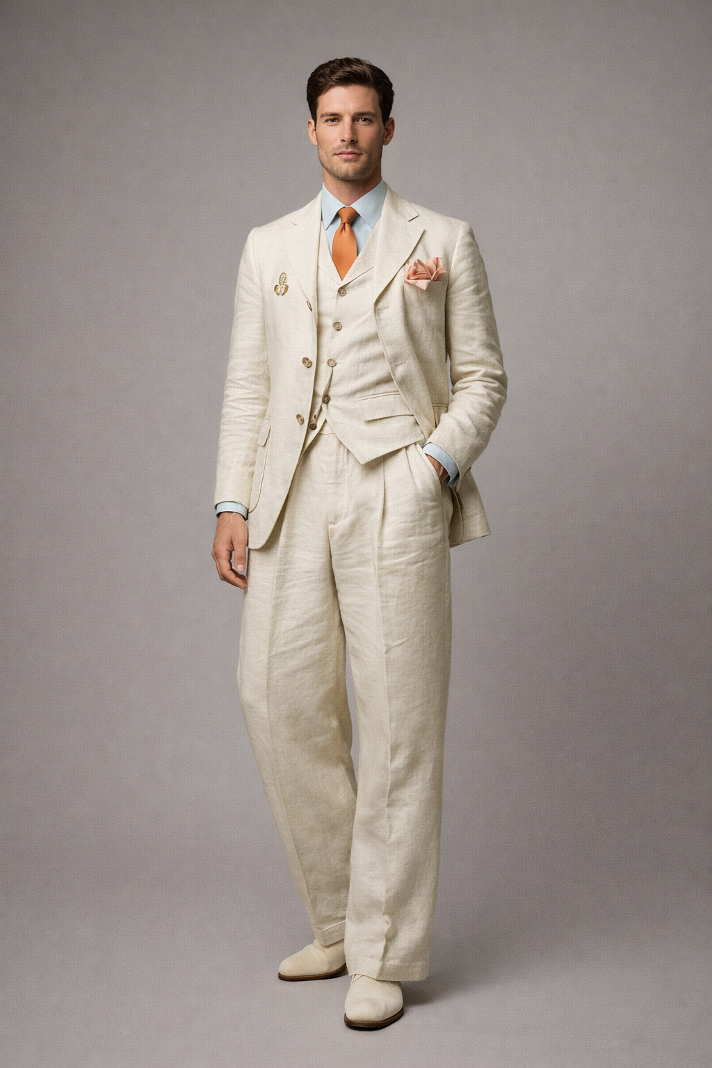 IVORY RELAXED FIT LINEN  WEDDING SUIT