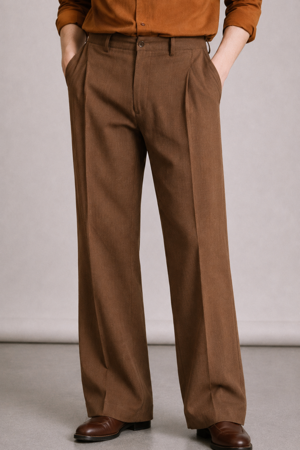 BROWN HIGH-WAISTED WIDE-LEG PANTS