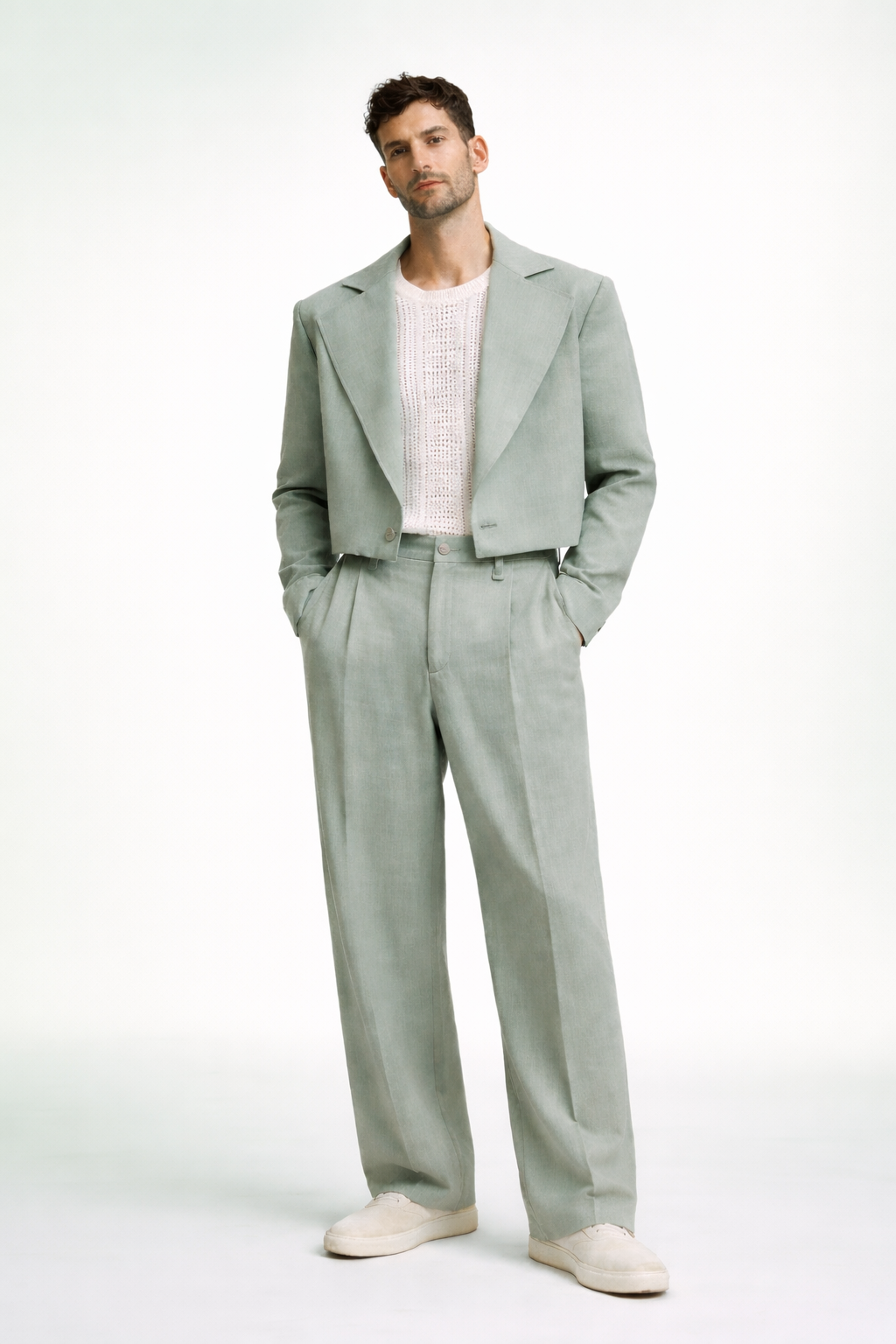 GREEN CROPPED DOUBLE-BREASTED SUIT