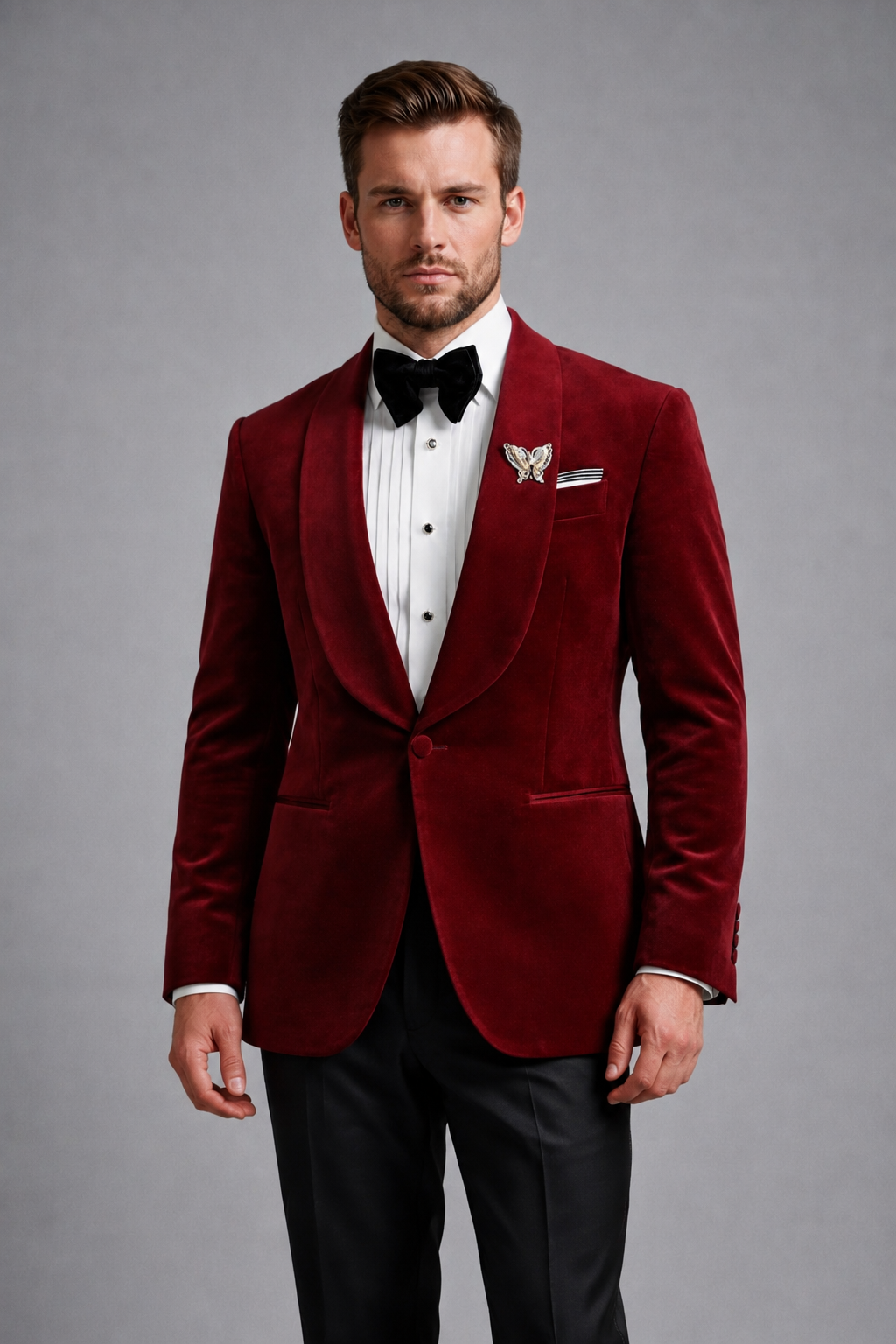 BURGUNDY DOUBLE-BREASTED VELVET SUIT