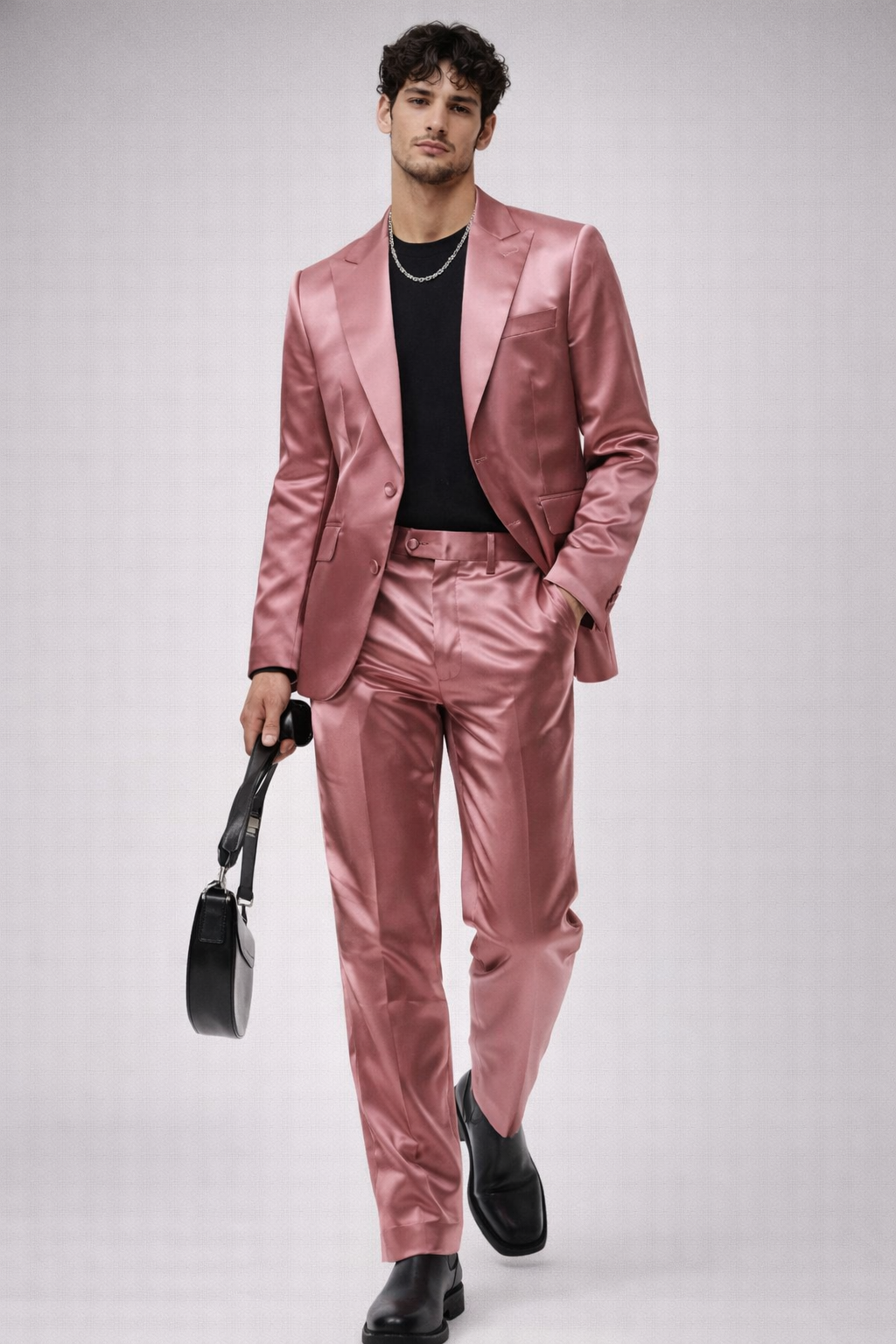 PINK SLIM FIT SATIN PARTY WEDDING SUIT