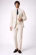 BEIGE SLIM FIT LINEN FORMAL SUIT