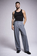 GREY HIGH-WAISTED PLEATED WIDE-LEG TROUSERS
