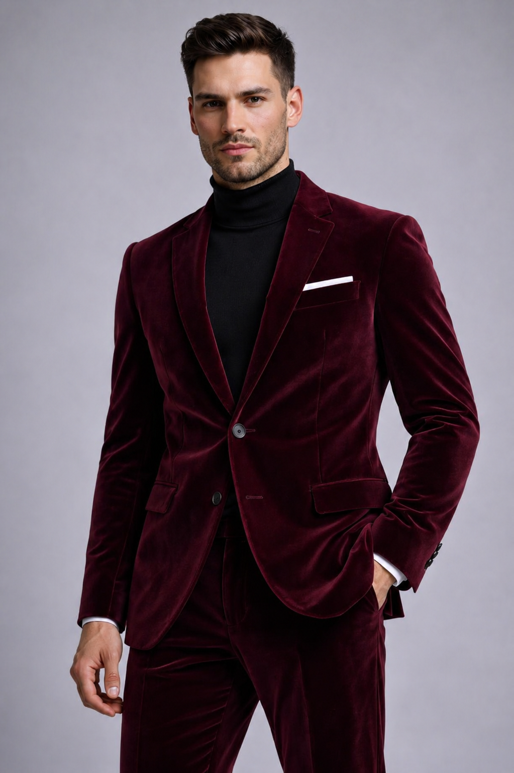 BURGUNDY SLIM FIT VELVET  WEDDING SUIT