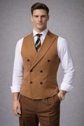 TAN DOUBLE-BREASTED PEAK LAPEL WAISTCOAT