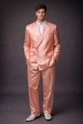 PEACH DOUBLE-BREASTED SATIN WEDDING SUIT
