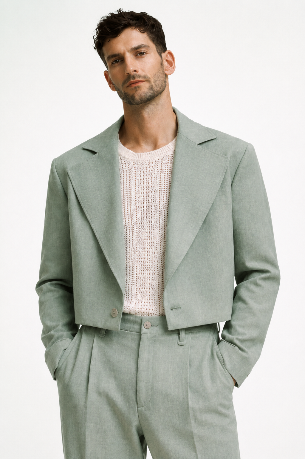 GREEN CROPPED DOUBLE-BREASTED SUIT