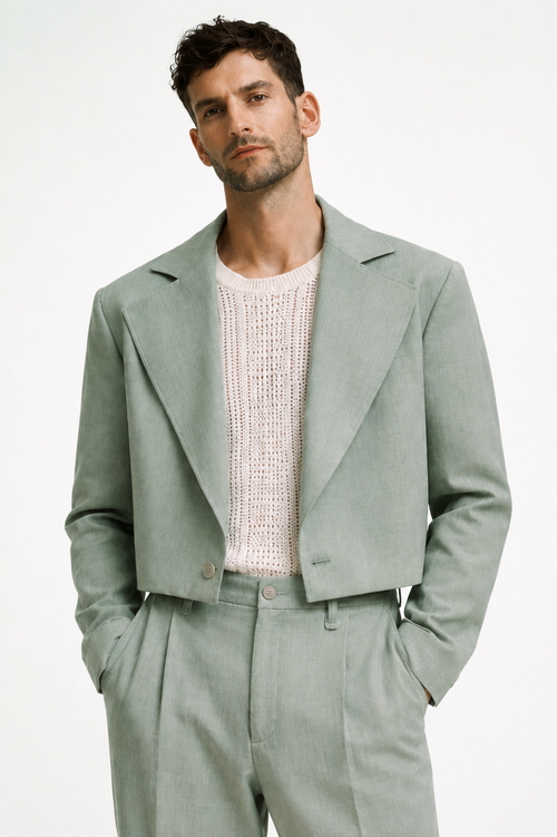 GREEN CROPPED DOUBLE-BREASTED SUIT
