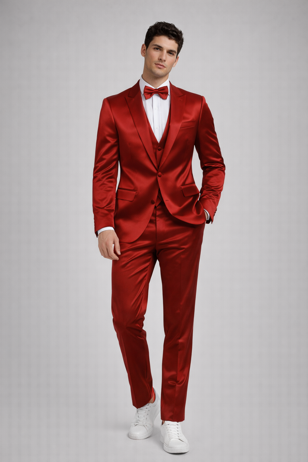 RED SLIM FIT SATIN TUXEDO SUIT