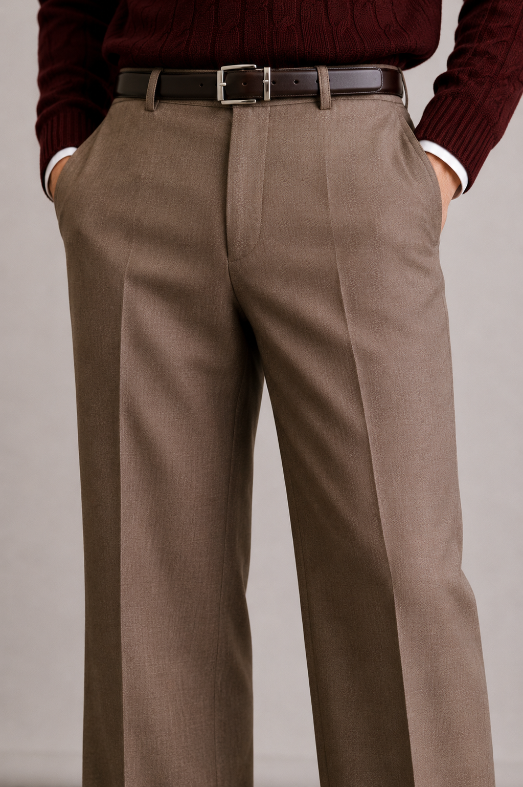 TAUPE STRAIGHT-LEG PLEAT FORMAL TROUSERS