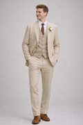 BEIGE RELAXED FIT LINEN GROOM SUIT