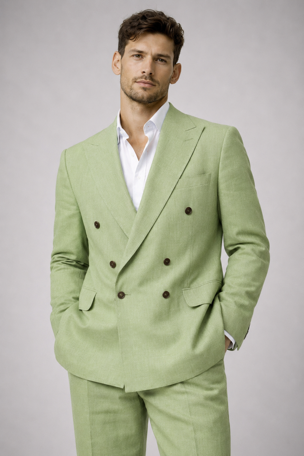 SAGE GREEN DOUBLE-BREASTED LINEN SUIT