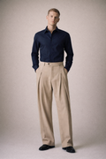 BEIGE WIDE-LEG DOUBLE PLEATED PANTS