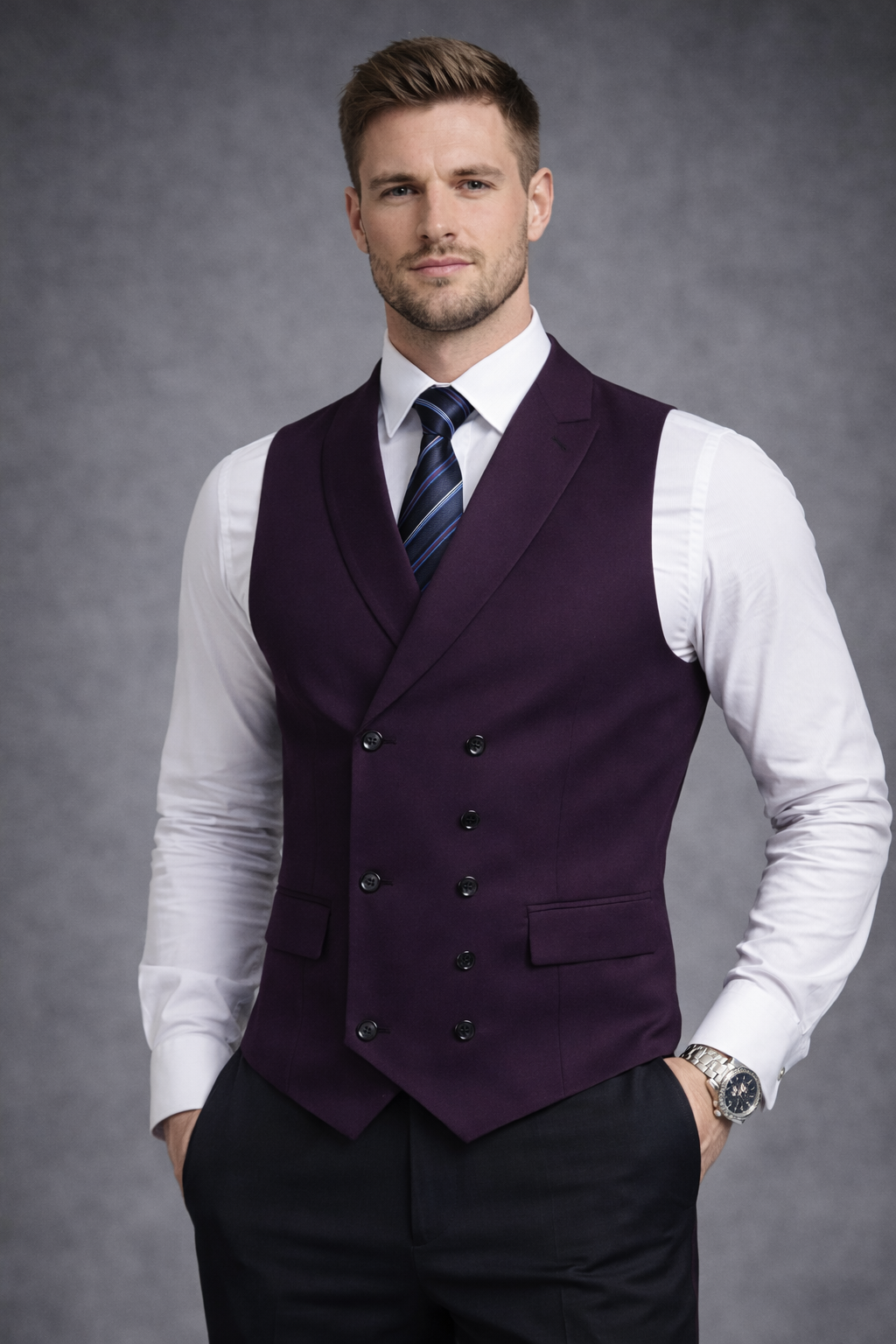 DEEP PLUM DOUBLE-BREASTED VEST