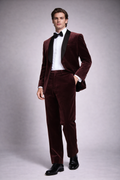 BURGUNDY SLIM FIT VELVET TUXEDO SUIT