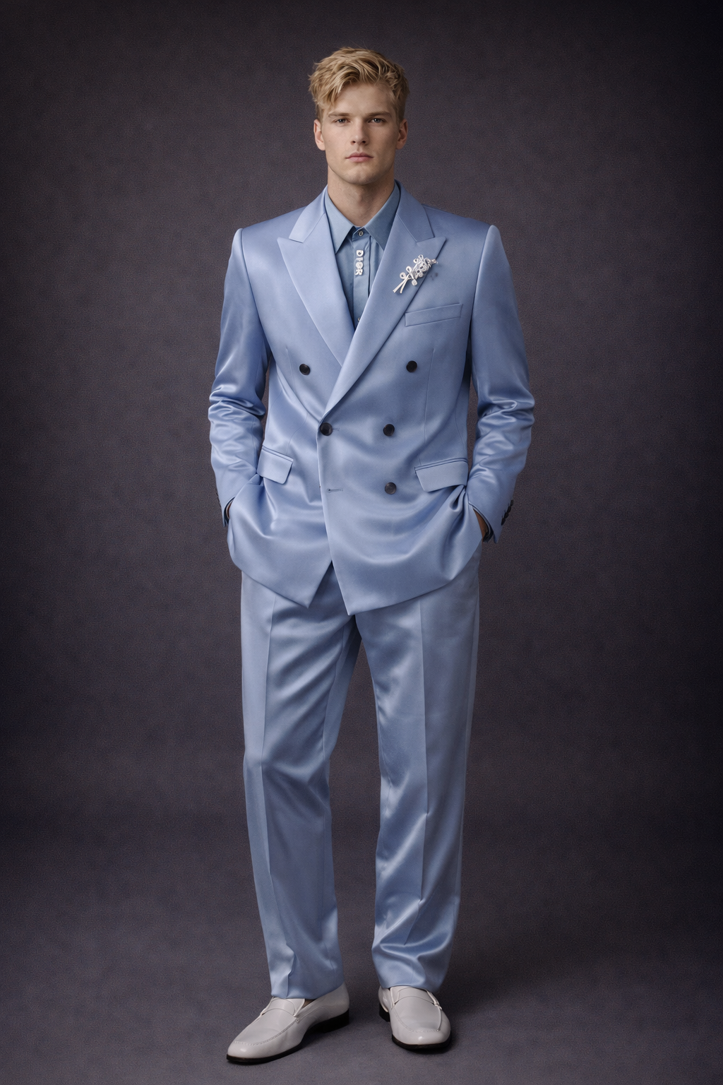 SKY BLUE FORMAL SATIN WEDDING SUIT