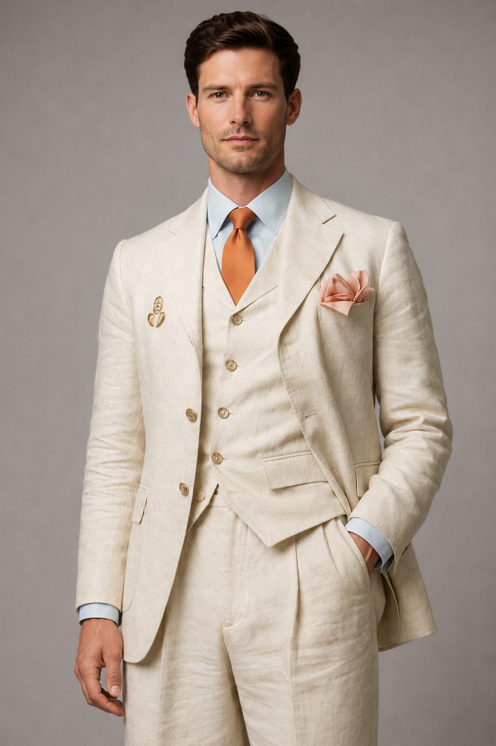 IVORY RELAXED FIT LINEN  WEDDING SUIT