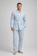 SKY BLUE DOUBLE-BREASTED LINEN SUIT