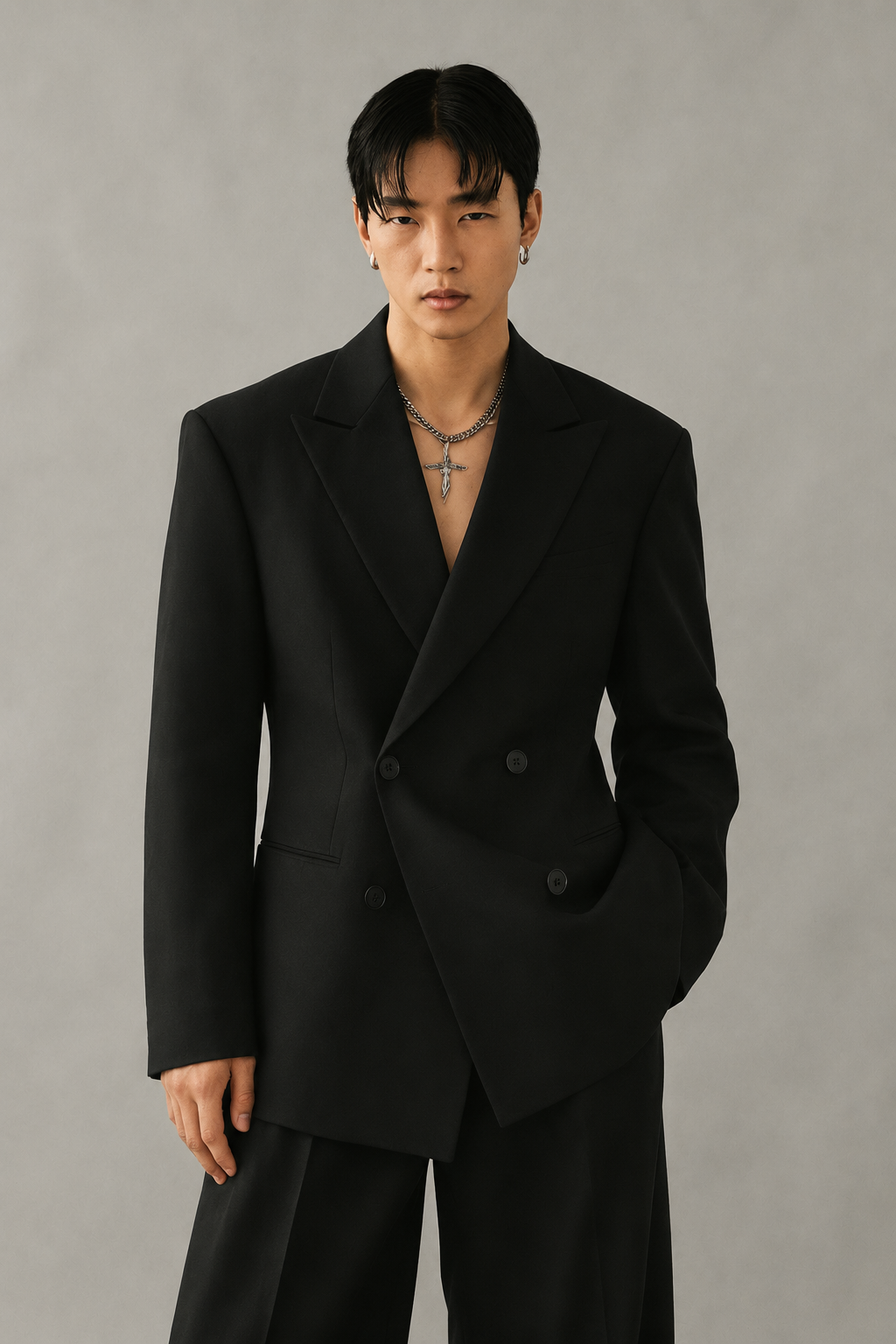 BLACK DOUBLE-BREASTED OVERSIZED SUIT