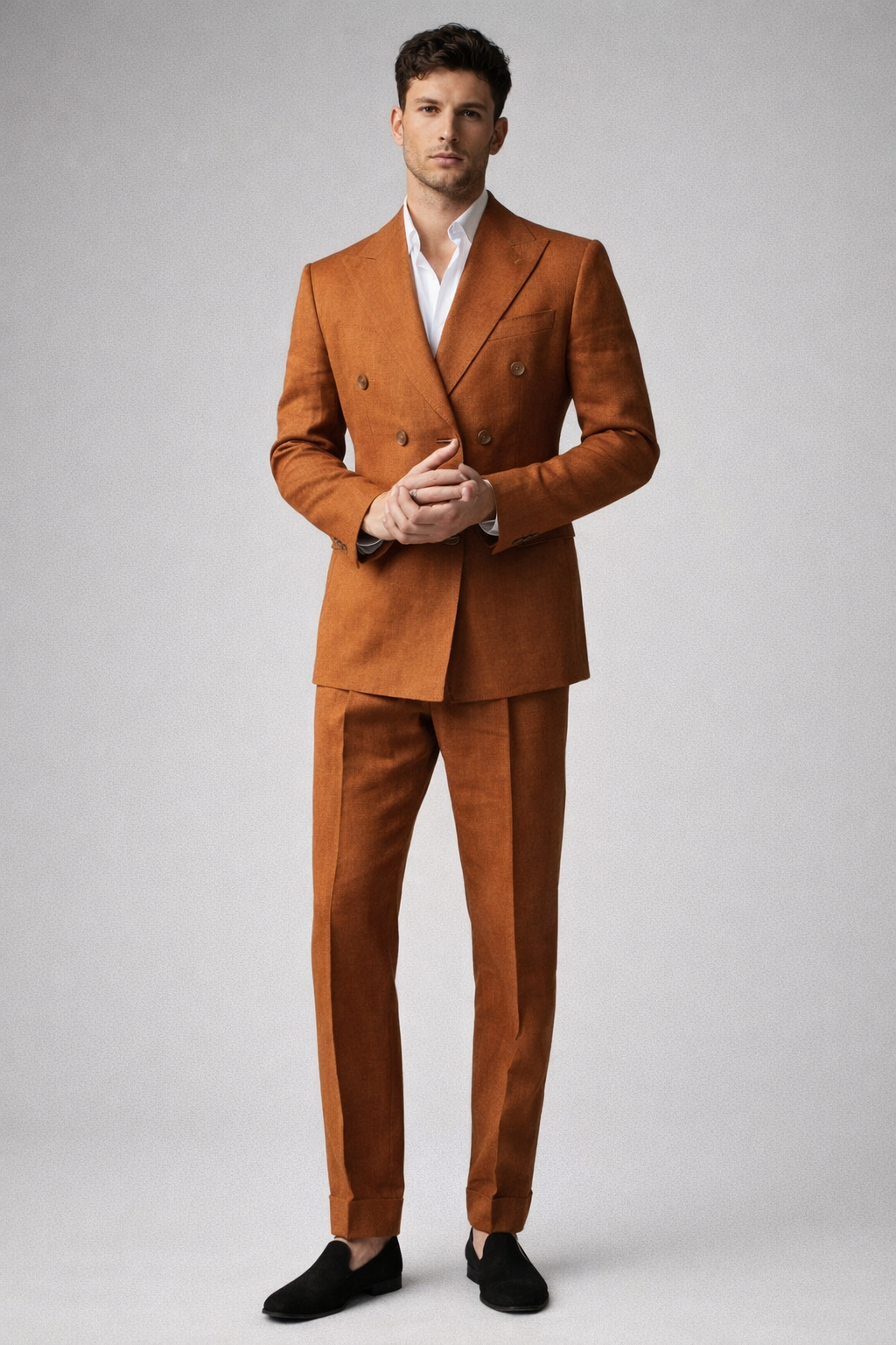 ORANGE DOUBLE-BREASTED LINEN SUIT
