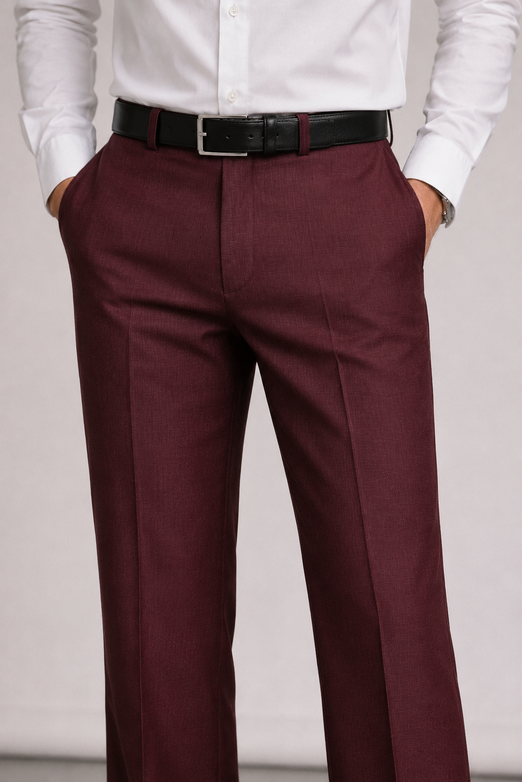 BURGUNDY MID-RISE STRAIGHT-LEG PANTS