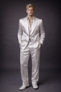WHITE DOUBLE-BREASTED SATIN GROOM SUIT