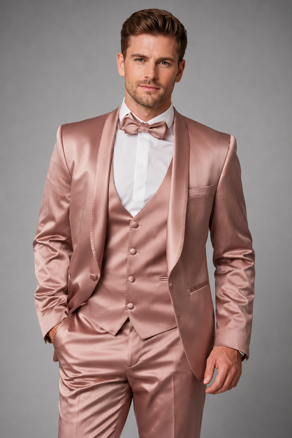 ROSE GOLD SATIN TUXEDO SUIT