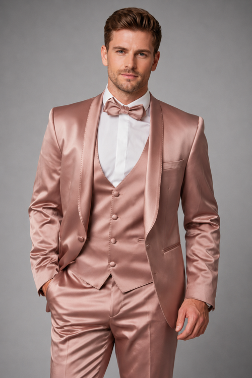 ROSE GOLD SATIN TUXEDO SUIT