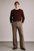 TAUPE STRAIGHT-LEG PLEAT FORMAL TROUSERS