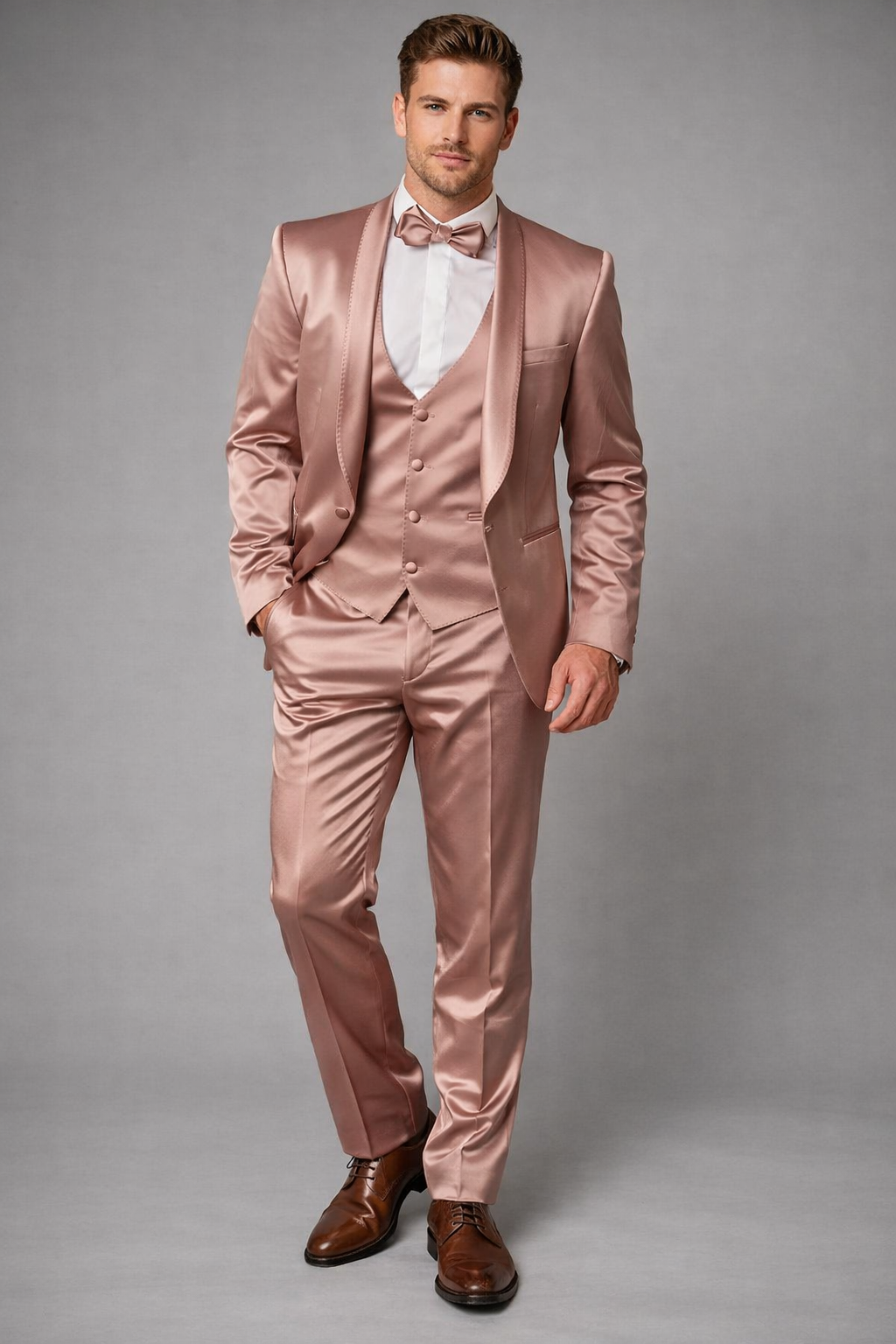 ROSE GOLD SATIN TUXEDO SUIT