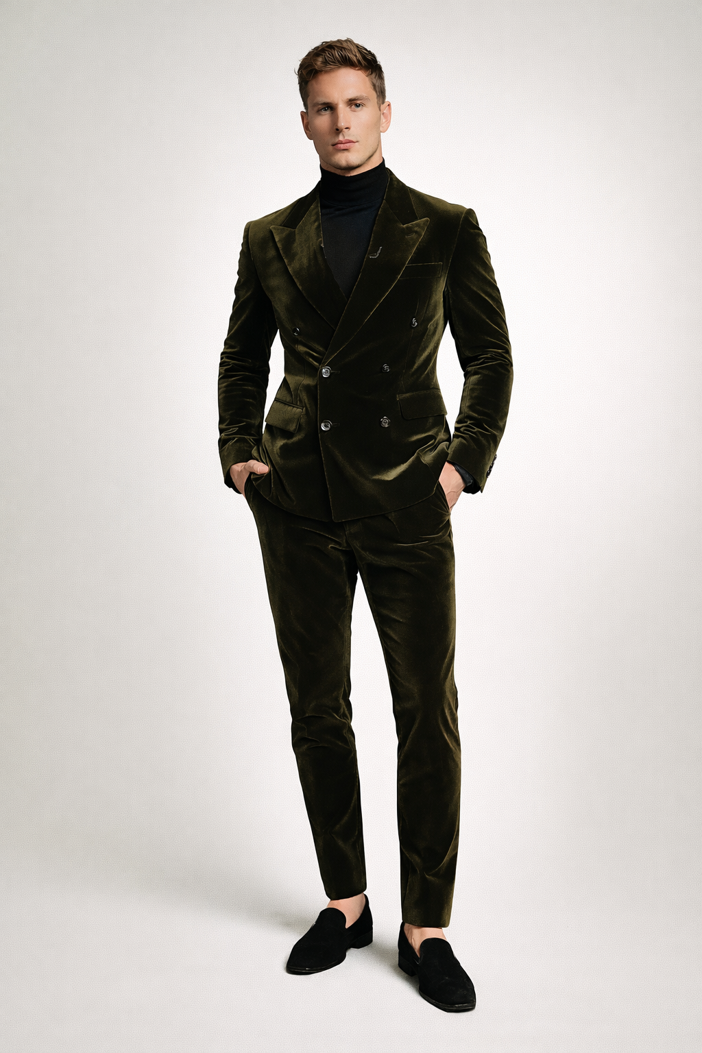 GREEN DOUBLE-BREASTED VELVET  SUIT