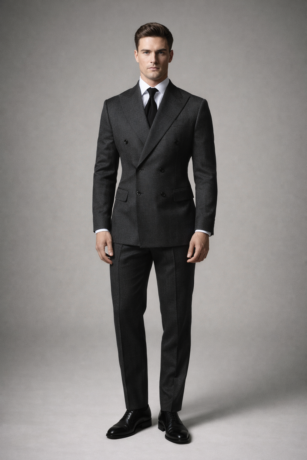 BLACK DOUBLE-BREASTED SLIM FIT FORMAL SUIT