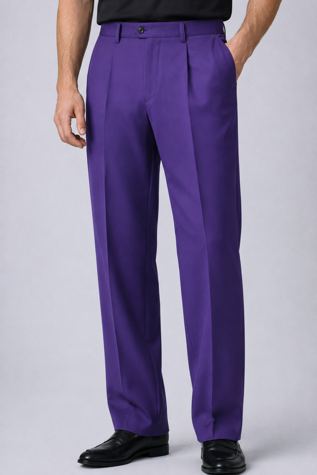PURPLE HIGH-WAISTED PLEATED SLIM STRAIGHT TROUSERS