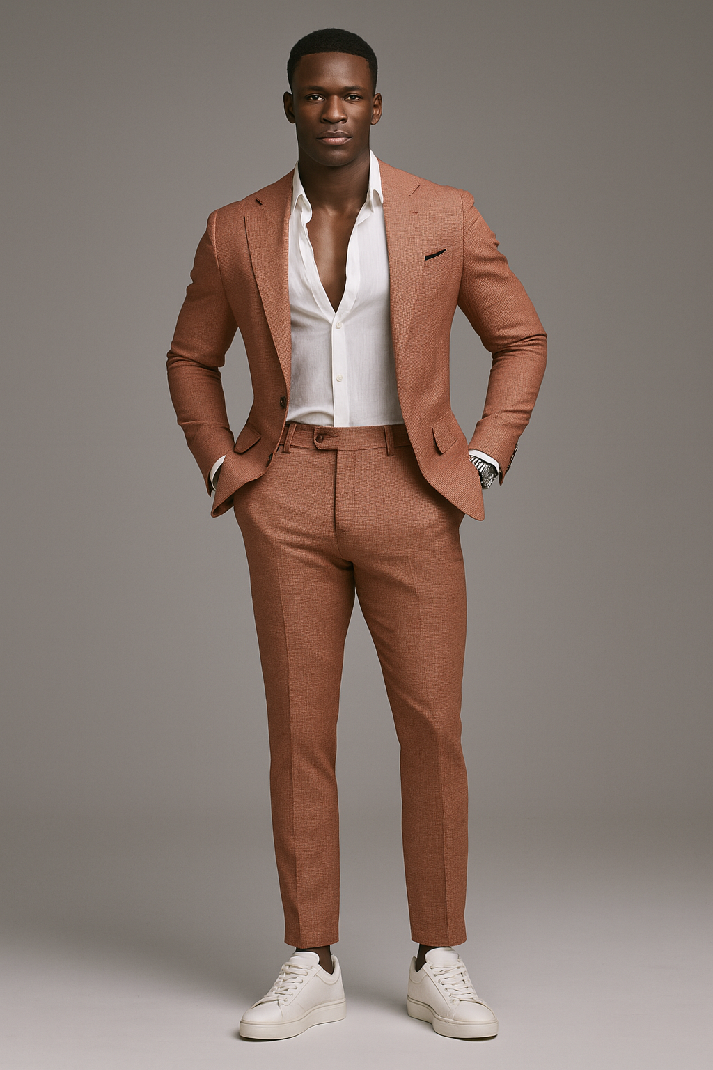 RUST SLIM FIT LINEN  SUMMER SUIT