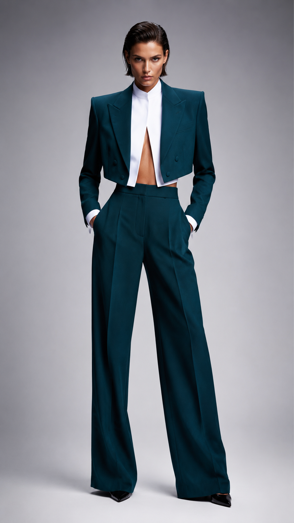 TEAL CROPPED BLAZER PANTSUIT