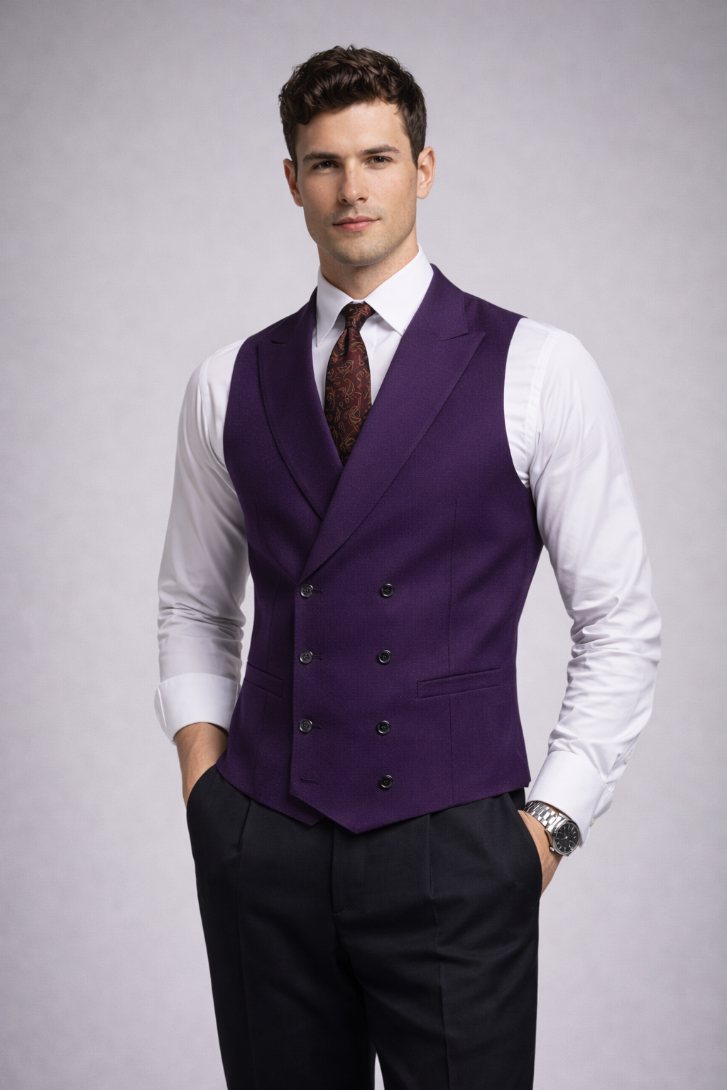 PURPLE DOUBLE-BREASTED WAISTCOAT