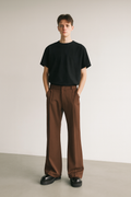 BROWN HIGH-WAISTED WIDE-LEG TROUSERS