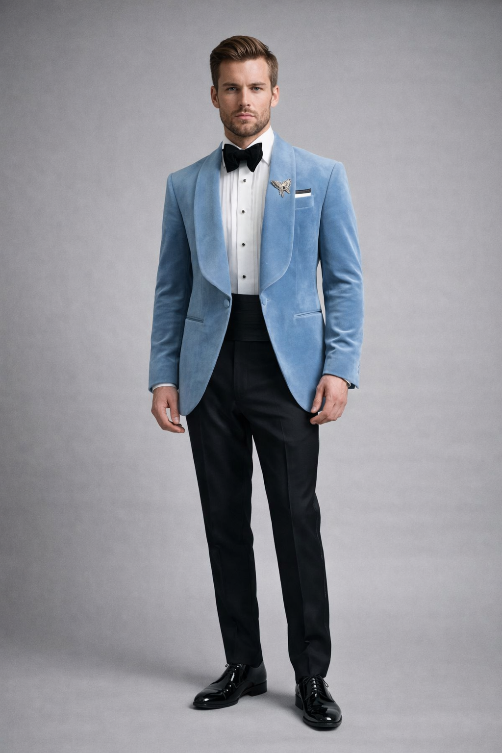 SKY BLUE VELVET TUXEDO SUIT