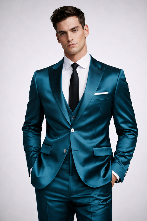 TEAL SLIM FIT SATIN  PARTY SUIT