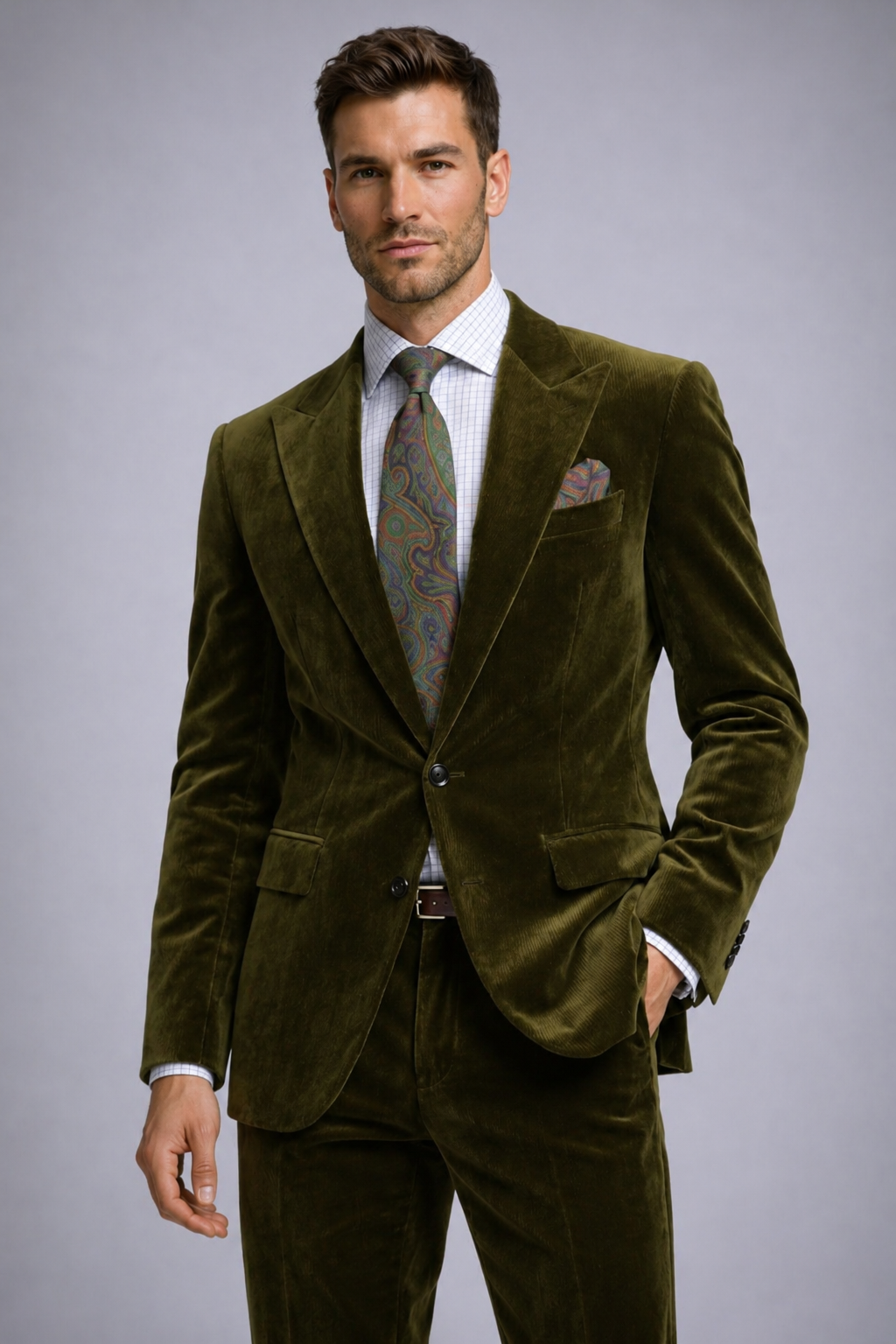 GREEN SLIM FIT VELVET SUIT