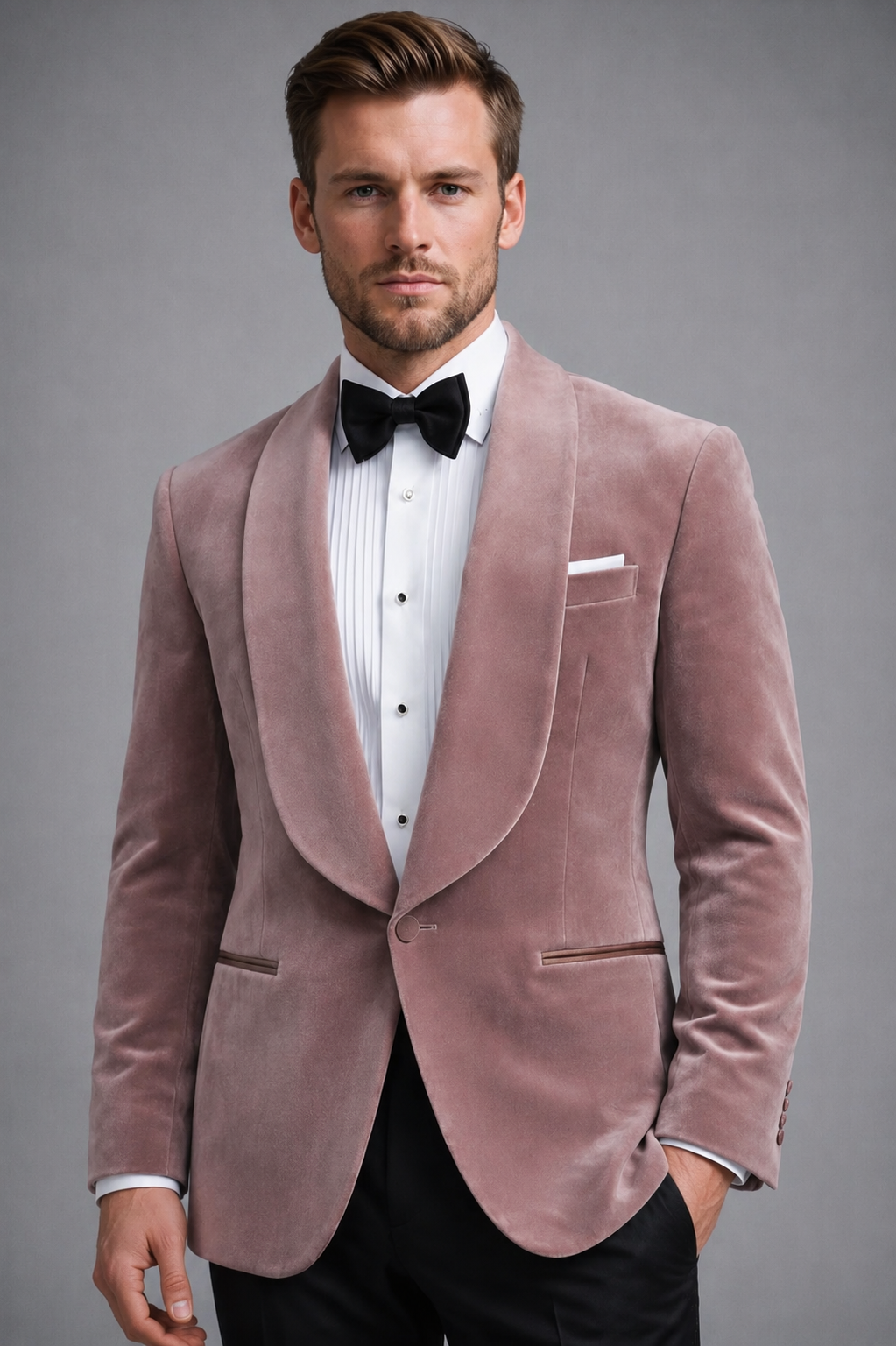 DUSTY PINK VELVET TUXEDO SUIT