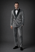 SILVER DOUBLE-BREASTED VELVET TUXEDO SUIT