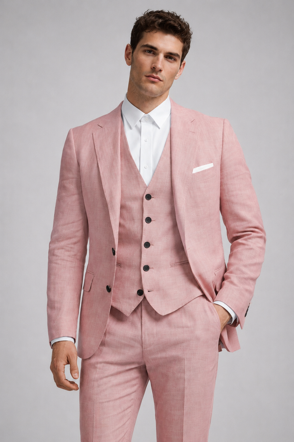 PINK SLIM FIT LINEN GROOM SUIT