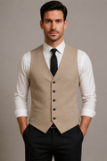 BEIGE SLIM FIT FORMAL FIVE-BUTTON VEST