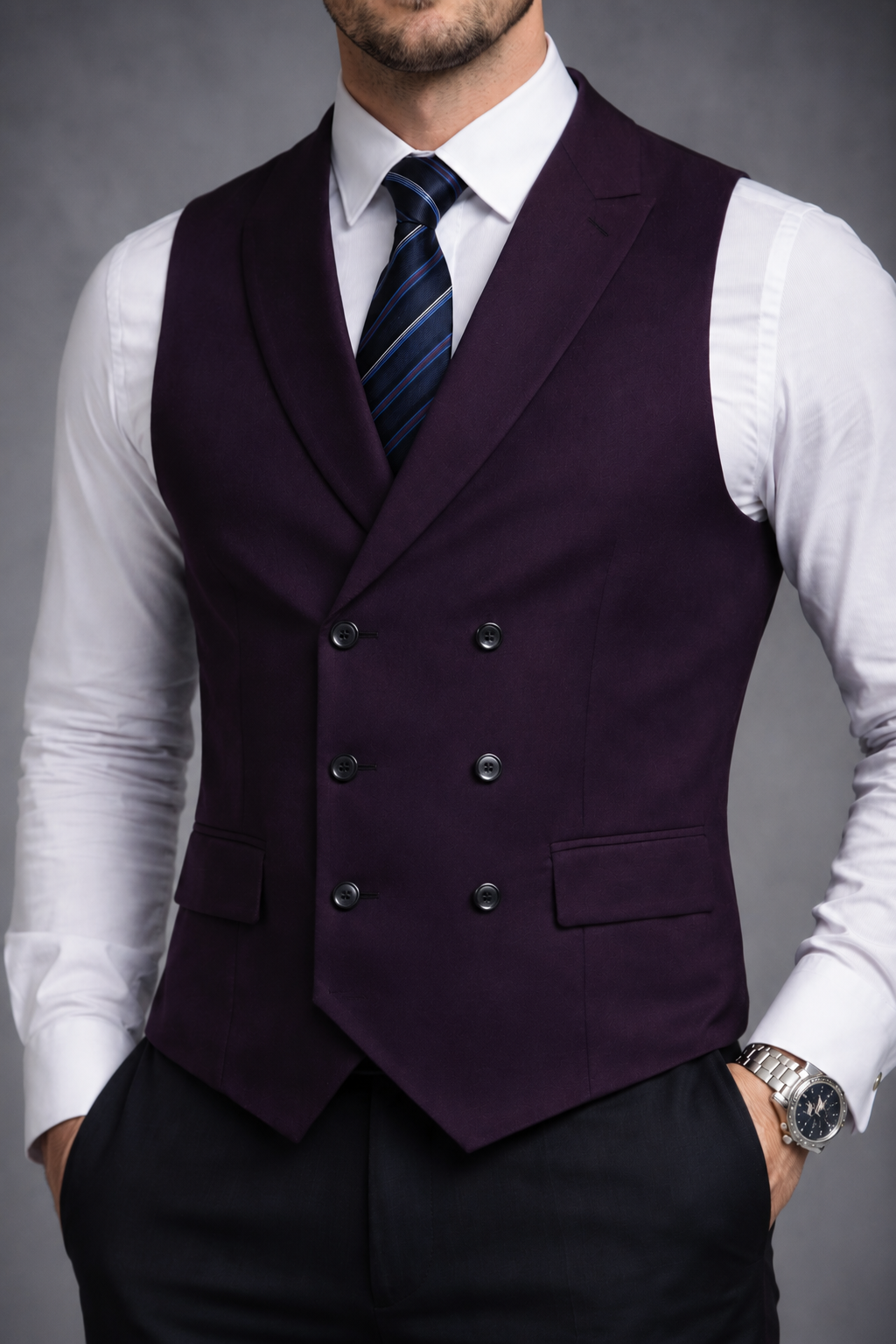DEEP PLUM DOUBLE-BREASTED VEST