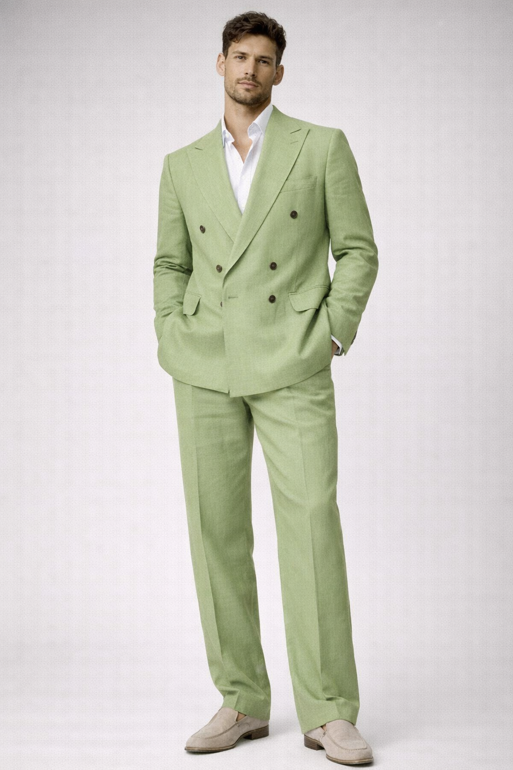 SAGE GREEN DOUBLE-BREASTED LINEN SUIT