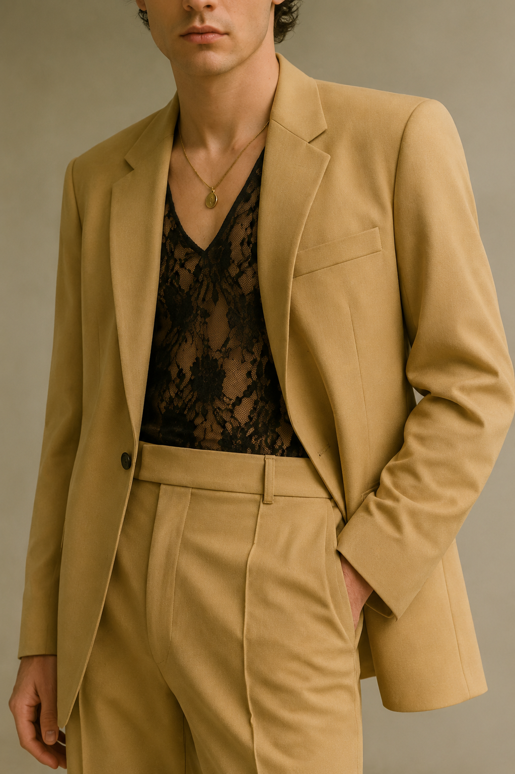BEIGE NOTCH LAPEL CASUAL SUIT
